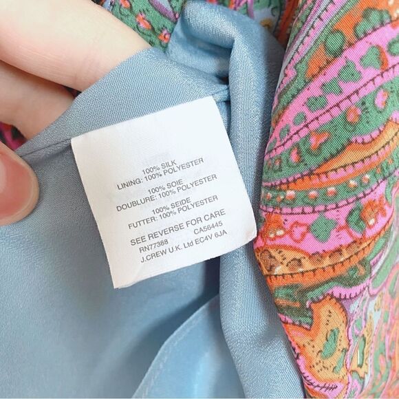 J. Crew Silk Paisley Print Mini Dress Short Sleeve Ruffles Pink Blue Green 8 - Picture 5 of 12